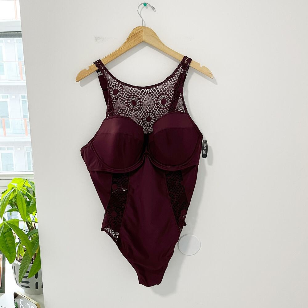 NEW Adore Me Wendy Contour Maroon One Piece Bathing Suit Size 40DD
